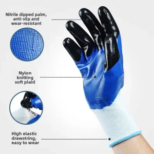 Nitrile Work Gloves Wholesalewear resistant Breathable Non slip Oil resistant Rubber Gloves China made Finger Texture for