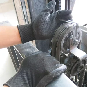 OEM Crinkle Rubber Coated Gardening Construction Warehouse Safety Labor Protection Gloves Black Polyester Luva Latex Coating