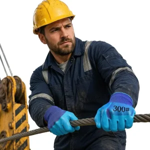 OEM Custom Logo Blue Crinkle Embossed Safety Work Gloves Wear Resistant Anti Slip Soft Breathable Durable