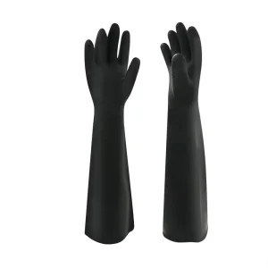 OEM Extra Long Cuff Acid Alkali Chemical Resistant Industrial Safety Work Natural Latex Black Rubber Hand Gloves