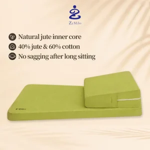 Organic Hemp Cotton Portable Crescent Zafu Pillow Mat With 15% Slope Trapezoid Design For Yoga Practice