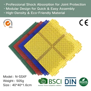 PP Interlocking Sport Court Tiles, Outdoor Plastic Flooring, 16 mm Thick, Shock-Absorbing, for Basketball