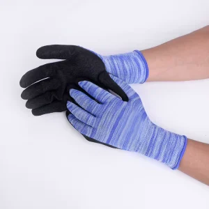 PPE Labor Protection 13G Mixed Color Polyester Crinkle Latex Coated Glove Durable Soft Light Safety Working Industry Hand Gloves