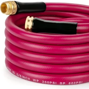 PVC Garden Hose 5/8 In. x 100 Ft. Lightweight Anti-UV All-Weather Water Hose Durable Flexible with Spray Nozzle Leak-Free