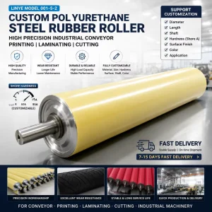 Polyurethane Steel Rubber Roller, Model 001-5-2, for Industrial Conveyors, Printing, Laminating and Cutting