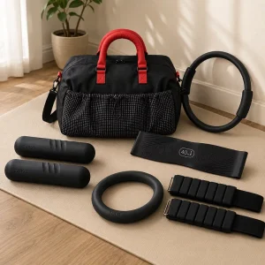 Portable All in One Pilates Fitness Kit with Gym Bag Pilates Ring Resistance Band Weighted Ring Dumbbells Wrist Weights Gift Set