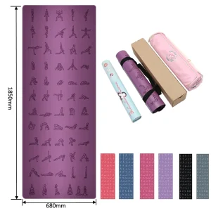 Premium Non Slip Eco Friendly High Quality Exercise Fitness 5mm PU Rubber Yoga Mat Instructional with Poses Engraved