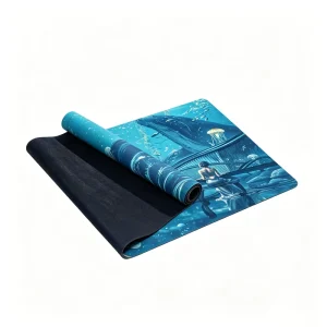 Printed PU Natural Rubber Yoga Mat Non Slip Extra Thick 5mm Eco Friendly Antimicrobial Water Element Design