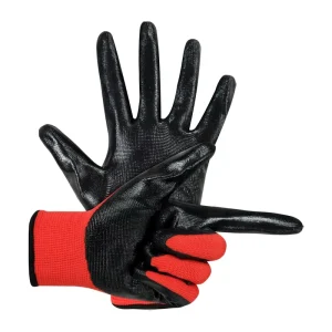 Red Black Gardening Breathable Rubber Nitrile Coated Yard Household Soft Labor Protection Gloves