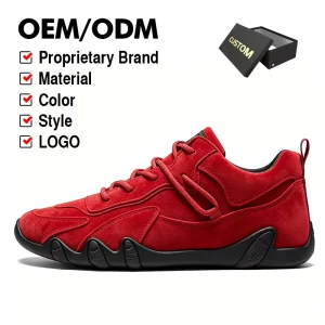 Red Faux Suede Casual Sneakers OEM Custom Low Top Street Style Shoes for Urban Daily Wear in USA EU