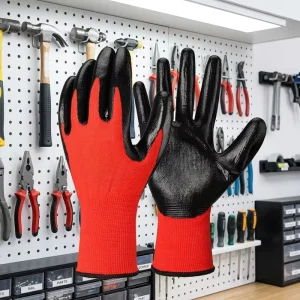 Red Lined Black Rubber Coated Nitrile Nylon Work Gloves Non slip Wear resistant Labor Protection Gloves