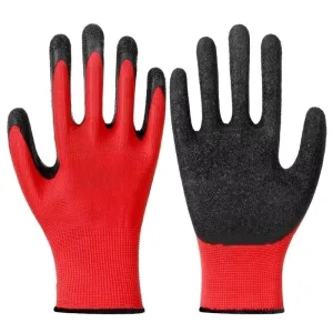 Red Yarn Black Frosted Smooth Latex Elastic Tightening 22CM Labor Protection Wear resistant Breathable Rubber Non slip Gloves