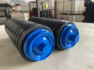 Rubber Impact Conveyor Roller with Deep Groove Ball Bearing Steel Rim for Mining Material Handling Equipment