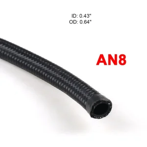 SAE J1532 Black Nylon-Braided PTFE Rubber Oil Cooler and Fuel Hose, AN4 AN6 AN8 AN10 AN12 AN16