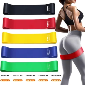 Set of 5 Elastic Bodybuilding Bands Yoga Resistance Rubber Bands for Pilates Workout Fitness Equipment Gym Accessories