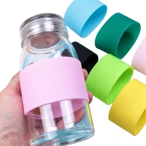 Silicone Heat-Resistant Cup Sleeve, Anti-Slip Protective Cover for Glass Water Bottles and Coffee Mugs