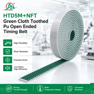 Single-Sided Toothed HTD5M+NFT Green Cloth PU Open-Ended Timing Belt for General Conveying