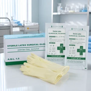 Sterile Powder Free Textured Latex Surgical Gloves Single Pouch Pack Medical Disposable Natural Rubber Operation Exam Gloves