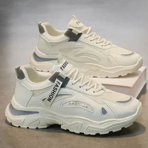 Summer Breathable Mesh Men’s Shoes and Versatile Thick soled White Sneakers Casual Sports Shoes
