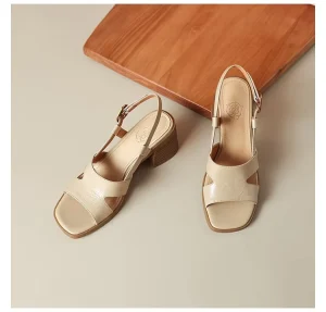 Summer New Women Minimalist Open Toe Block Heel Sandals Soft Faux Leather Comfort Casual Commuter Daily Shoes