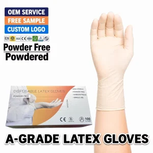 Surgical Gloves Latex Medical Powder Elastic Soft Ambidextrous Waterproof Natural Rubber Crinkle Finish Protective
