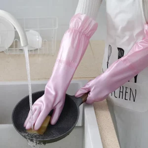 Warm Fleece-Lined Rubber Gloves for Dishwashing and Laundry Waterproof Non-Slip Design