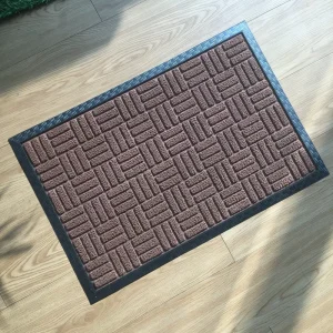 Washable Waterproof Embossed Rubber Entrance Door Mat with Cushioned Loop Pile Jacquard Puzzle Pattern