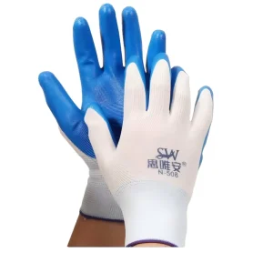Wear Resistant Black Blue Nitrile Dipped Textured Reinforced Wristlet 23cm Silicone free Powder free Rescue Safety Gloves