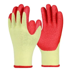 Wear-Resistant with Safety Working Yellow Red Latex Coating Gloves for Work