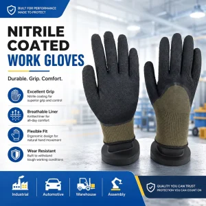 White Blue Nitrile Coated Safety Gloves Breathable Anti Slip Durable Tear Resistant Silicone free Customizable Factory