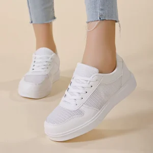 White High quality PU Mesh Winter Sports Shoes for Women’s Breathable Comfortable Soft Sole Casual Shoes