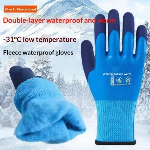Winter Waterproof Non-slip Latex Rubber Terry Full Thickened Fleece-lined Outdoor Work Labor Protection Gloves Warm