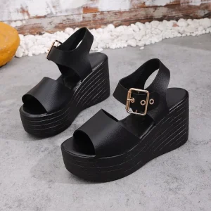 Women Summer Wedge Platform Sandals Straw Woven High Heels Fashion Fish Mouth Casual Women Shoes