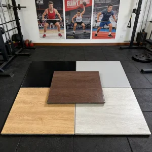 Wood Grain Rubber Interlocking Gym Tiles with Protective, Non-Slip Surface