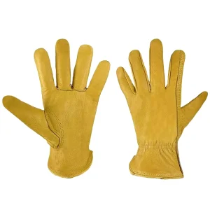Yellow Cowhide Leather Labor Hand protection Anti slip Cut Resistant Safety Working Gloves