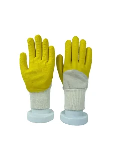 Yellow Embossed Latex Work Gloves Anti slip Wear resistant Rubber Protective Gloves Breathable Fabric for Labor