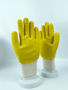 Yellow Labor Safety Gloves Polyester Inner Lining Latex-Coated Rubber Protection Work Gloves