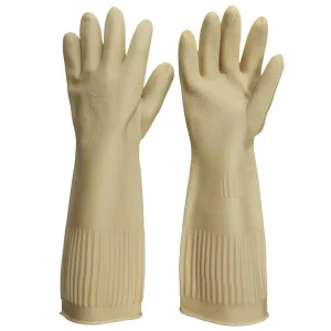 Yellow Latex Gloves EN388 Certified Anti Slip Tear Resistant Durable Comfortable Silicone Free Powder Free 38cm