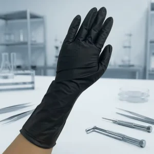黑色长袖口丁腈手套家用橡胶丁腈手套无粉定制标志